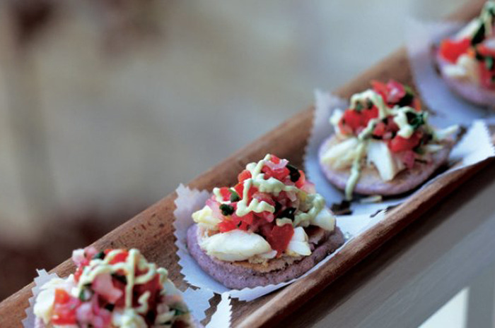 Blue Corn Blinis with Crab and Avocado Crema