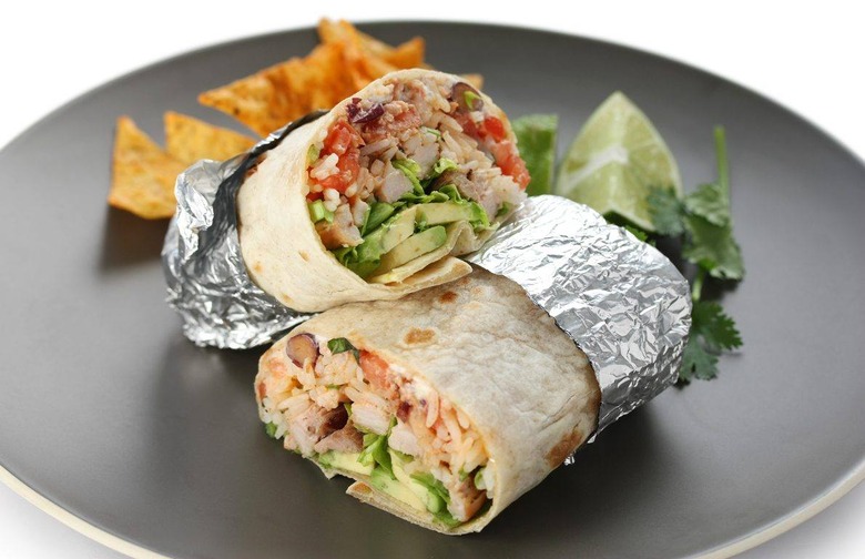 Grilled Chicken, Avocado, Rice, and Cheddar Burrito