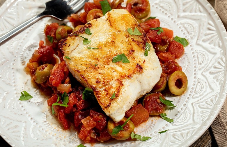 Alaskan Pacific Cod with Spicy Fennel and Tomato Sauce 