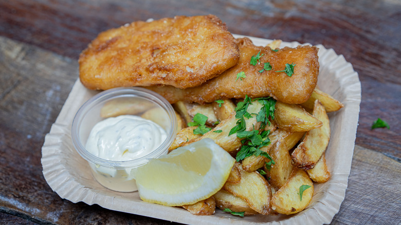 fish and chips with tartar sauce