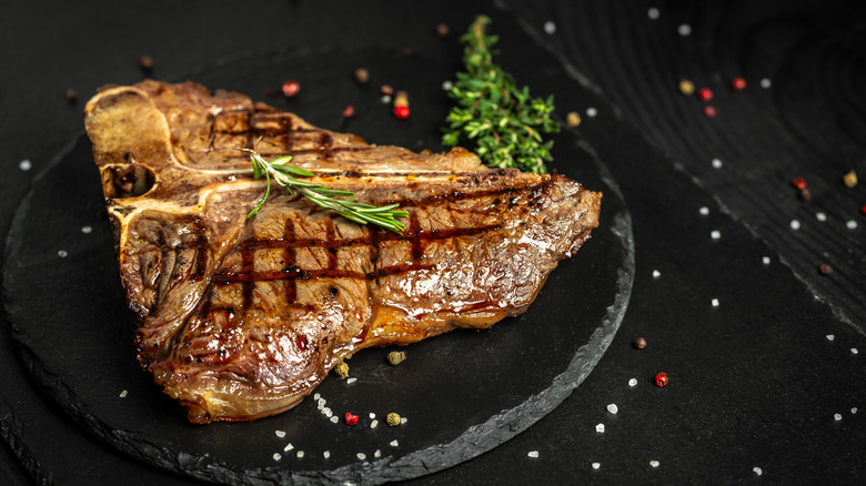 A juicy, freshly-cooked T-bone steak