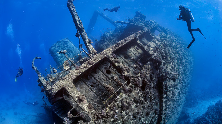 Scuba diver exploring a shipwreck