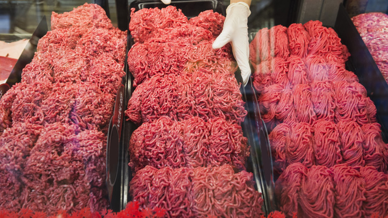 Display of ground beef