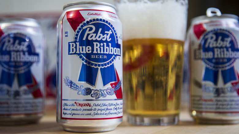 Pabst Blue Ribbon in glass