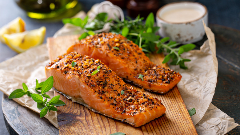 Roasted salmon with herbs