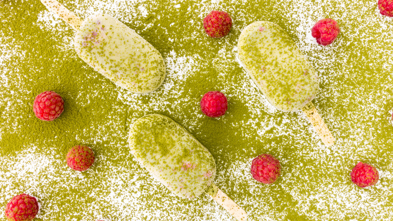 ice cream popsicles with green dust