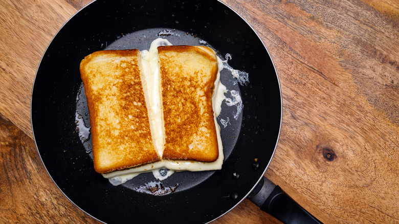 Grilled cheese in a frying pan