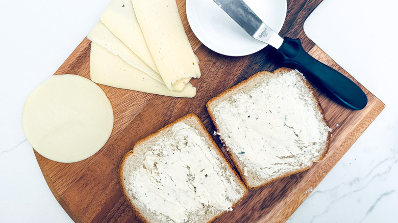 bread coated with Boursin cheese