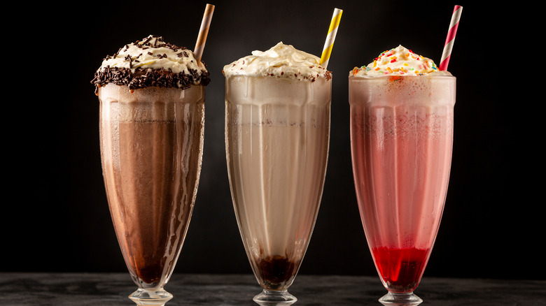 Chocolate, vanilla, and strawberry milkshake