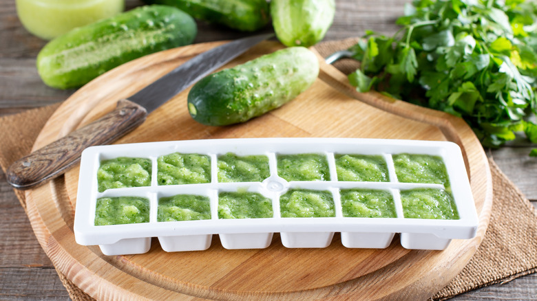 Cucumber puree ice cube tray