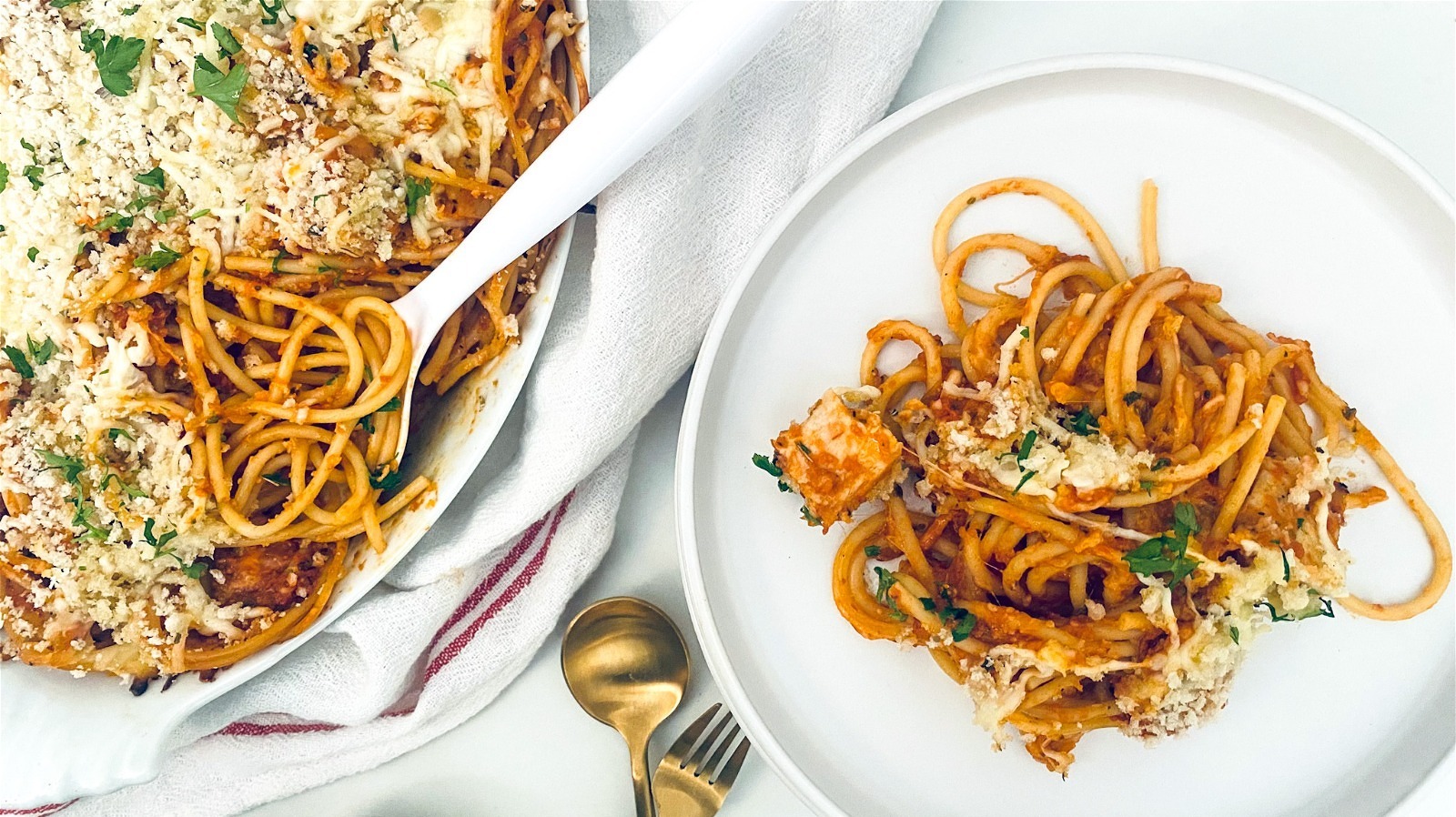 Parm-Style Chicken Spaghetti Casserole Recipe