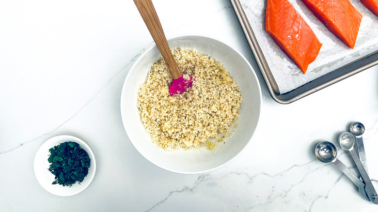 bowl of breadcrumbs and seasonings