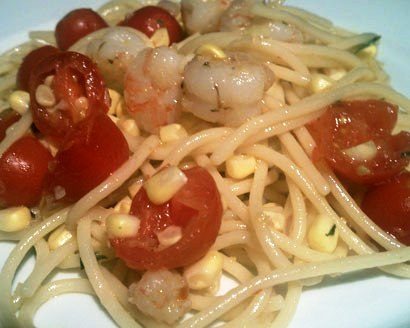 Pasta with Rock Shrimp, Tomatoes, and Corn