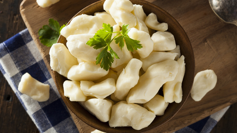 White cheese curds in bowl