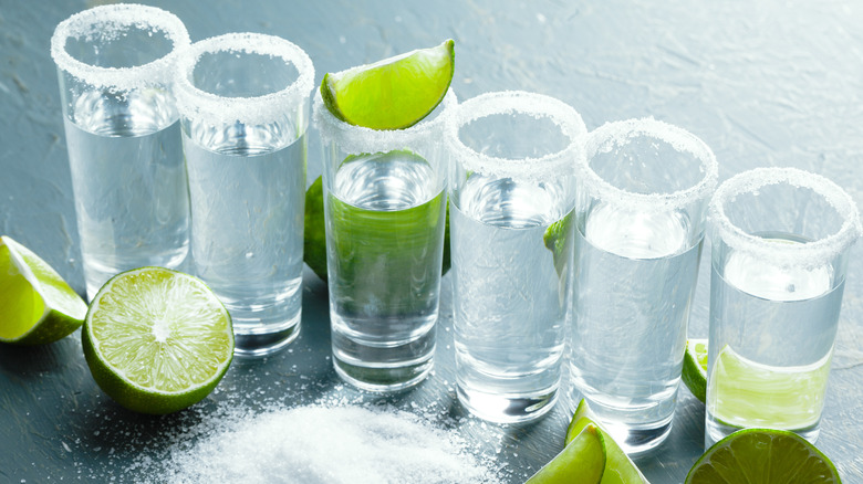 salted tequila shots lined up