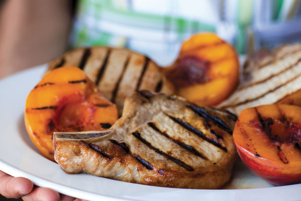 4. Grilled Country Pork Chops with Grilled Peaches