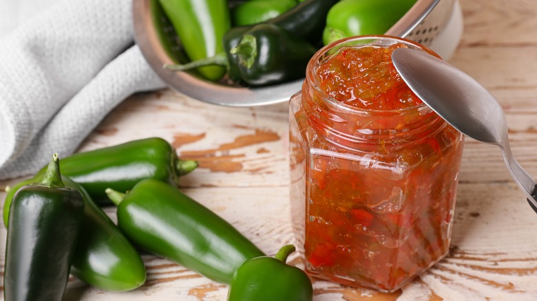 Chunky pepper jam and jalapeños