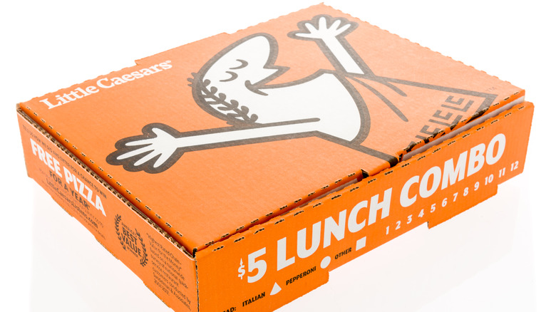 Little Caesar's orange pizza box with logo