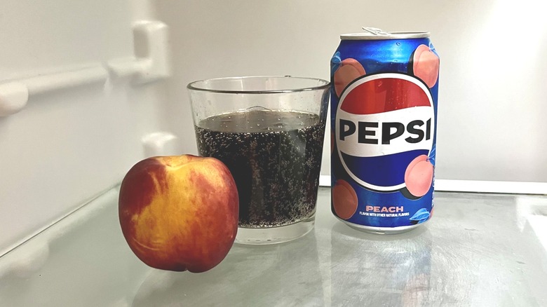 Pepsi Peach can and glass