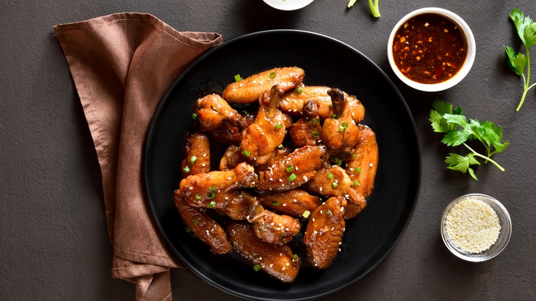 korean chicken wings on plate