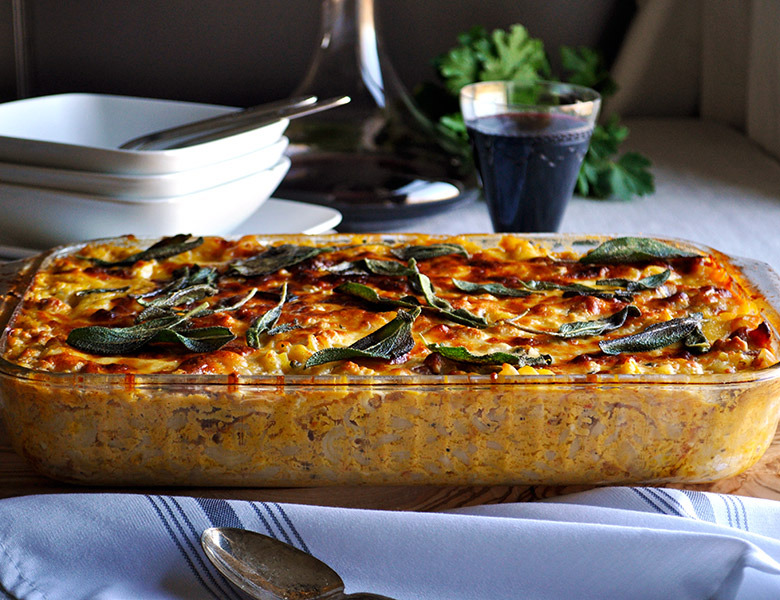 Gluten-Free Butternut Squash Pasta With Gorgonzola, Bacon, and Sage