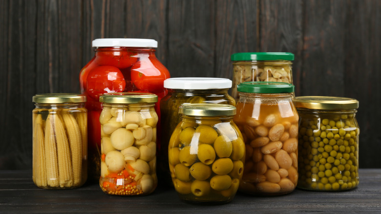 Variety of different jarred vegetables