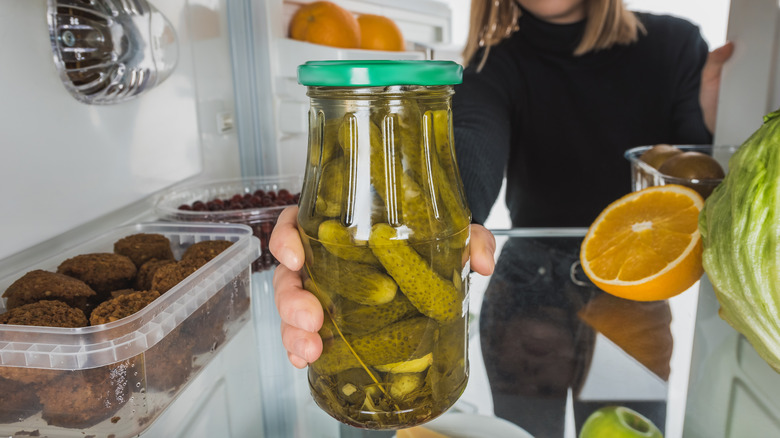 jar of pickles in fridge