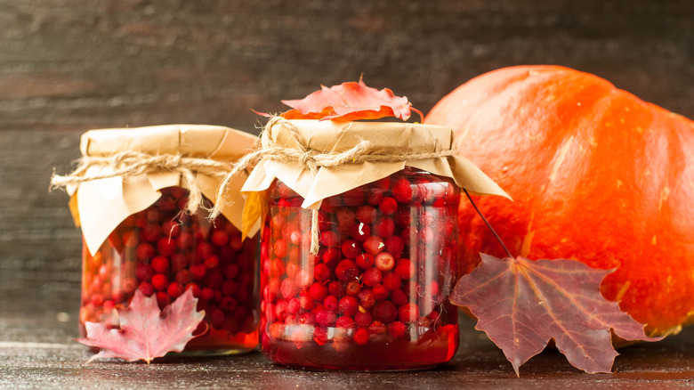 Pickled cranberries in jars