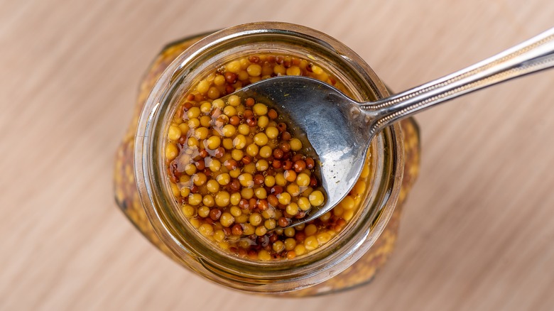 pickled mustard seeds in jar