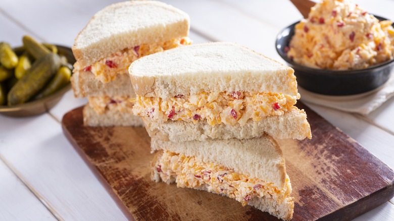 Stack of pimento cheese sandwiches