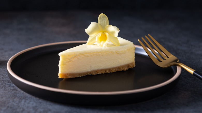 Cheesecake with a floral garnish