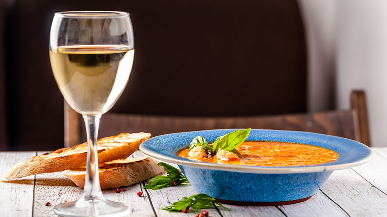 soup, wine, and bread