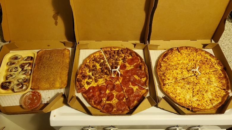 2 pizzas and a box of treats from Pizza Hut