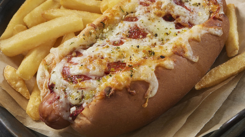 pizza hot dog with french fries