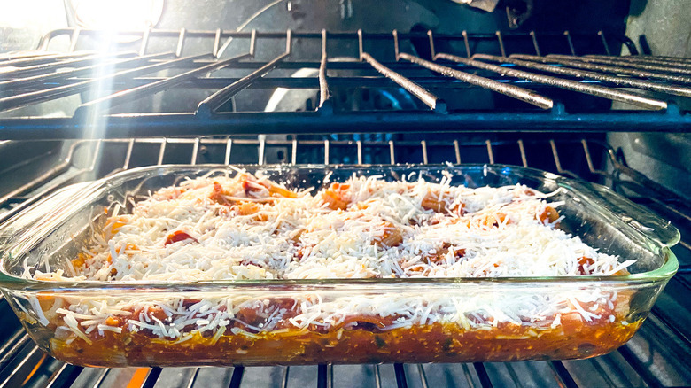 pasta casserole in oven