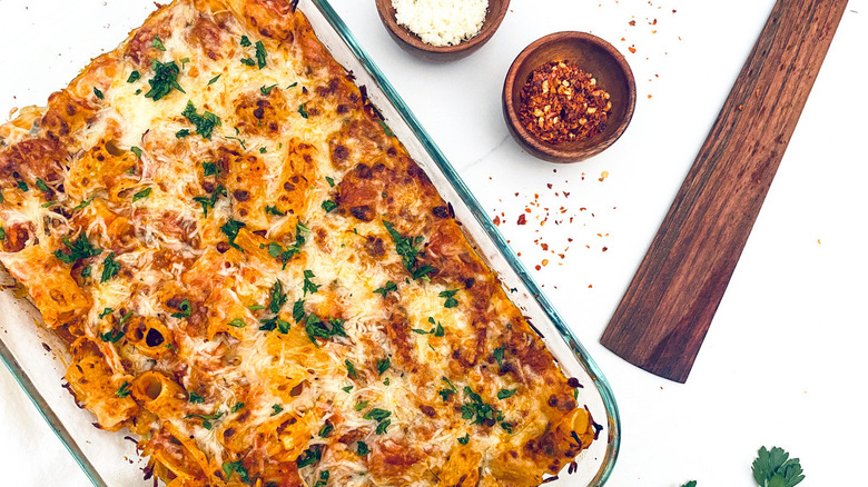 pasta casserole with cheese and parsley