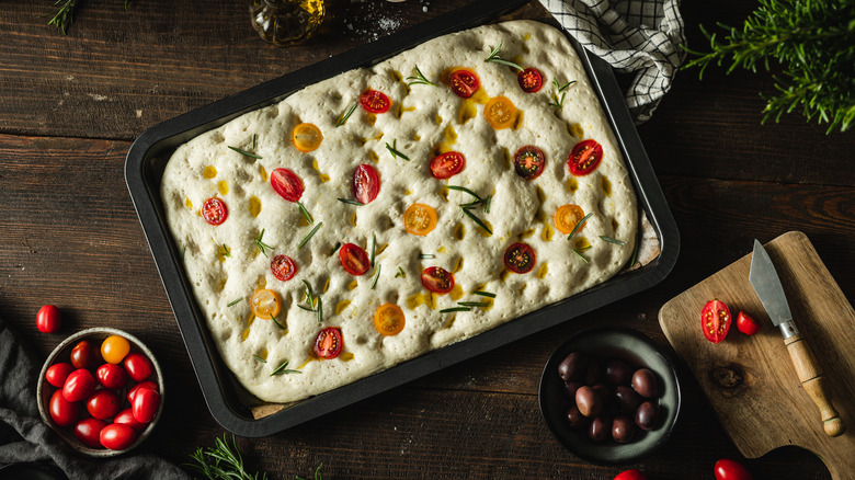 focaccia dough in pan