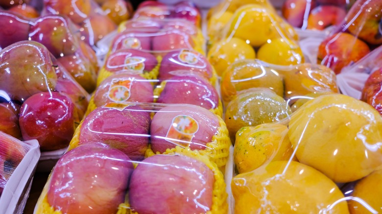 Produce in plastic wrap 