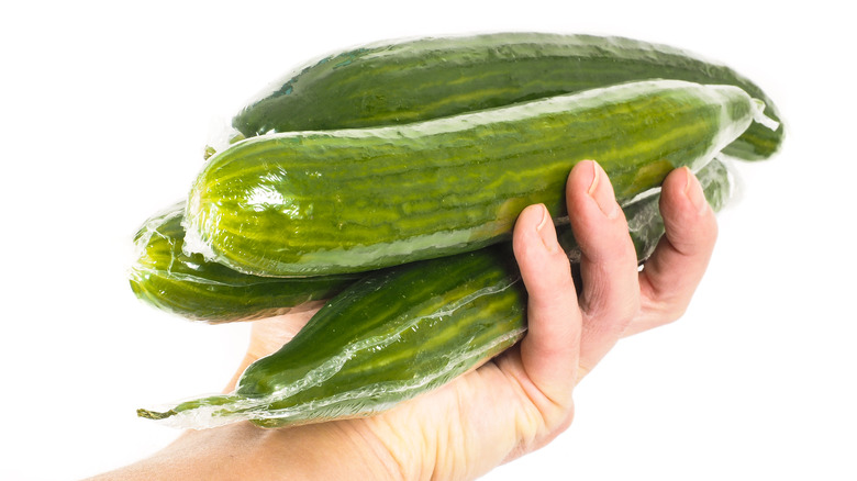 Cucumbers in plastic wrap 