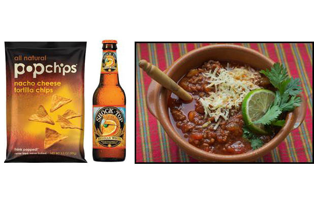 All-Beef Chile Colorado with Nacho Cheese Tortilla Popchips and Shocktop                