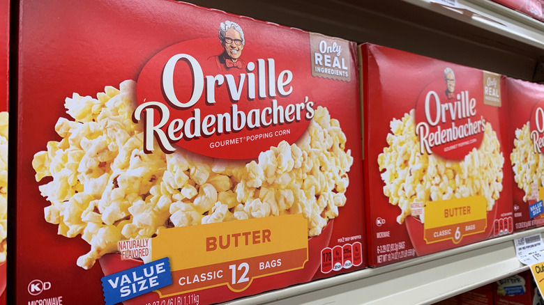 Boxes of Orville Redenbacher popcorn