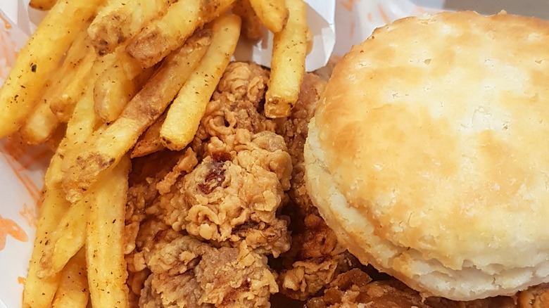 Popeyes meal with biscuit