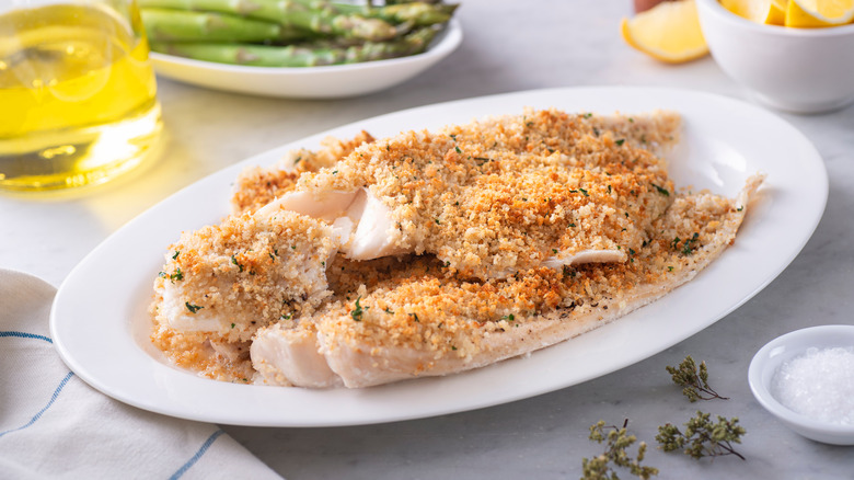 Spiced breadcrumbs on fish