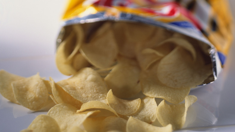 Open bag of potato chips