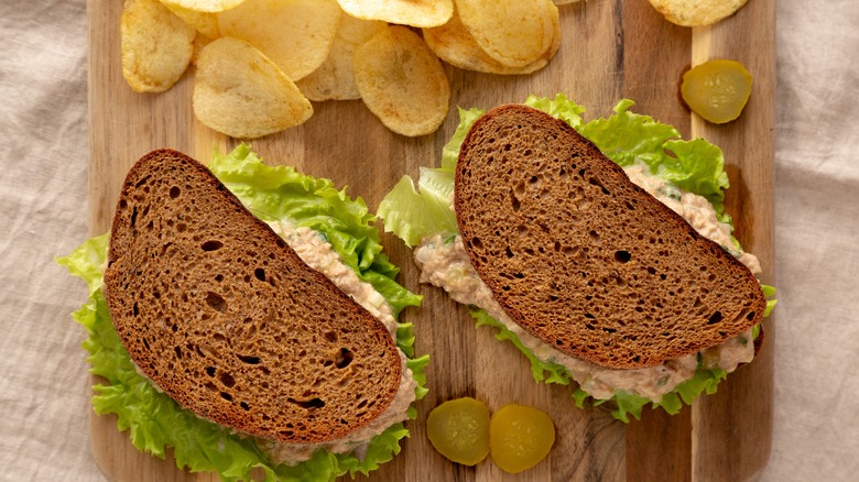 Tuna salad sandwiches and chips