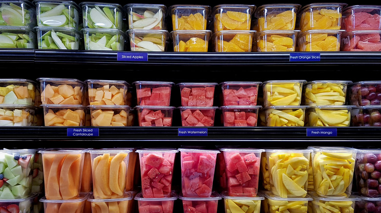 Cut fruit containers in supermarket