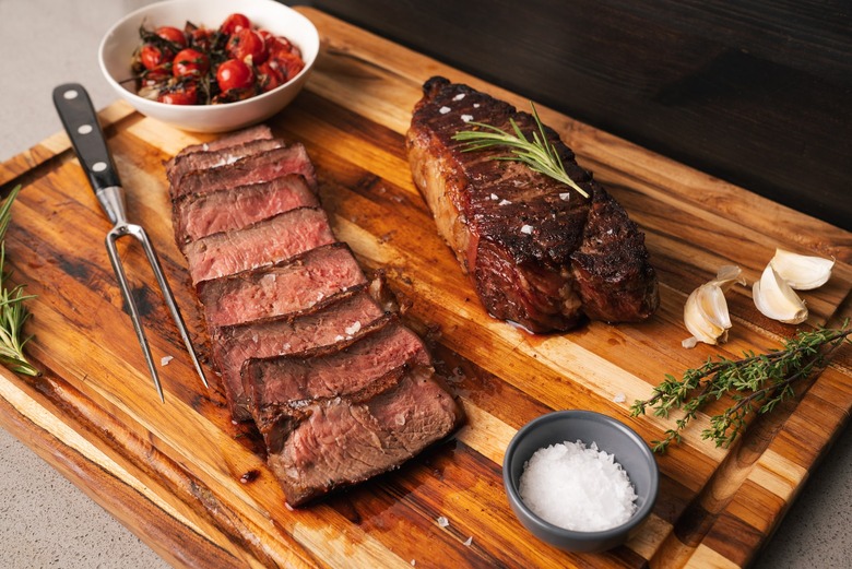 Reverse seared steak with herbs and garlic