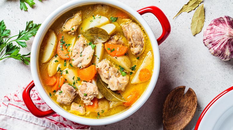 red pot of turkey soup