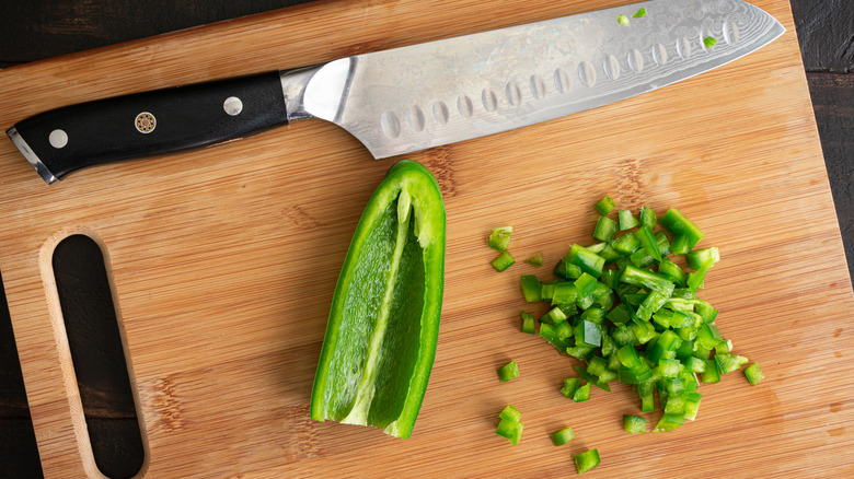 minced jalapeno on chopping board