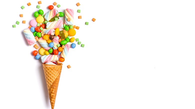 Sugar cone with spilled candy 